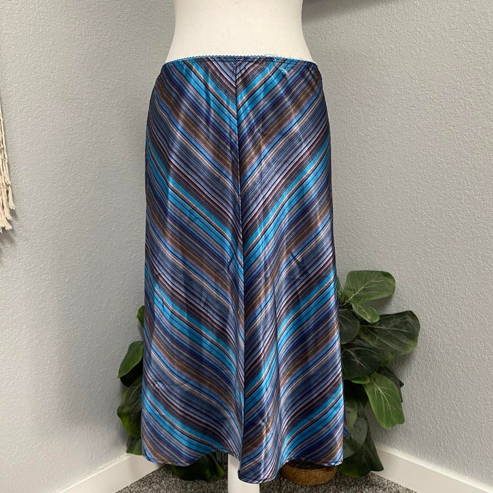 STRIPED MIDI SKIRT BLUE PURPLE BROWN CHEVRON STRIPED COTTAGECORE DARK ROMANCE